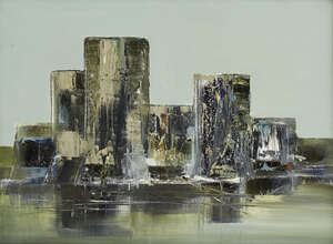 
	
		Kit Barker, 
		British 1916-1988- 
		 
		Castle on the Clwyd; 
		 
		oil on canvas,...