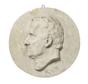 
	
		A Victorian plaster portrait roundel of Basil Montagu QC, by H.B.Davis, 1849, inscribed 