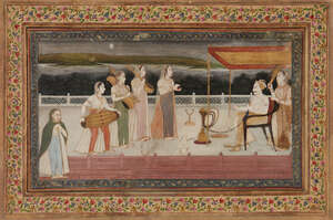 
	
		A ruler entertained on a terrace by musicians, Lucknow, North India, circa 1800, gouache...