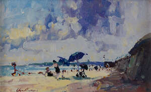Geoffrey Chatten, 
		British b. 1938- 
		Gorleston Beach; 
		oil on board, signed, titled to the reverse, 25.3x40.5cm (ARR)