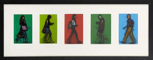 
	
		Julian Opie,
		British b.1958-
		 
		Walking in London, 2014;
		 
		five lenticular...