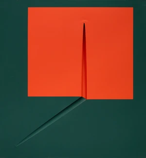 Jules de Goede, Dutch 1937-2007 - Force No.3, 1971; oil and media media on constructed canvas, signed, titled and dated on the reverse 'Jule de Goede 71 For