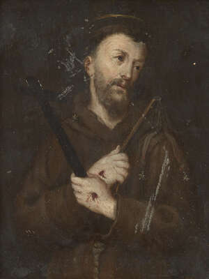 
	
		Follower of Jusepe de Ribera, 
		 
		Spanish 1591-1652- 
		 
		St Francis of Assisi-...
