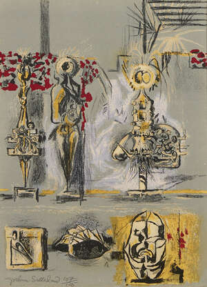 
	
		Graham Sutherland OM,
		British 1903-1980-
		 
		Three Figures in a Garden [Tassi 55],...