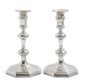 
	
		A pair of Queen Anne Britannia silver candlesticks, London, c.1709, Thomas Merry, of...
