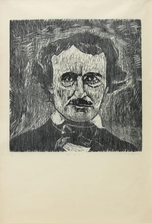 Arturo Di Stefano,&nbsp;Italian/British b.1955-&nbsp;Edgar Allan Poe, 1991;&nbsp;monochrome woodcut on paper,&nbsp;