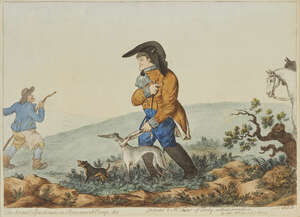 
	
		James Gillray, 
		British 1756-1815-
		The Keenest Sportsman in Broomswell camp, 1803;
		