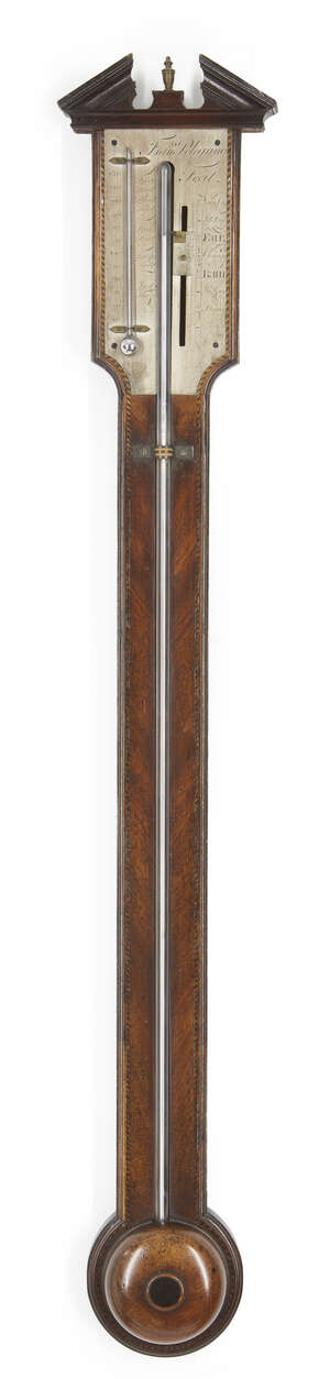 
	
		A George III mahogany stick barometer, by Francis Pelegrino, circa 1800, the silvered...