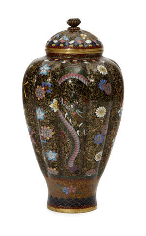 
	
		A Japanese cloisonné lobed jar and cover, early 20th century, decorated with ho-o,...
