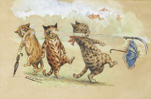 
	
		Louis Wain, 
		British 1860-1939- 
		 
		It Rained Very Hard; 
		 
		pen, ink and...
