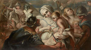 Follower of Luca Giordano, 
		Italian 1635-1705- 
		 
		The Massacre of the Innocents; 
		 
		oil on canvas, 88.5x156cm 
		 
		Note: Giordano was one