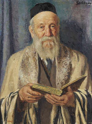 
	
		Michael Gilbery,
		British 1913-2000-
		 
		The Rabbi;
		 
		oil on canvas, signed,...