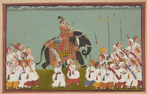 
	
		A large painting of a processional scene, Udaipur, Rajasthan, India, circa 1750, opaque...