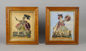 
	
		Two Theatrical tinsel pictures of Master Owen, as Young Norval and a knight, mid 19th...