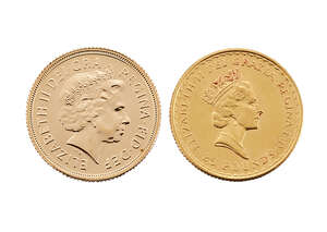 
	
		Two UK Queen Elizabeth coins comprising: , Elizabeth II quarter ounce £25, 1987; and an...