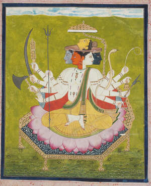
	
		A painting of Siva enthroned, India, 19th century, gouache on paper, heightened with...