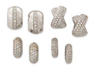 
	
		Four pairs of diamond earrings, each set with brilliant-cut diamonds, clip and post...