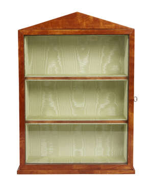 
	
		A late George III satinwood wall display cabinet with pointed pediment, 45cm high x 32cm...