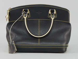 
	
		Louis Vuitton Suhali Lockitt PM Noir, black leather handbag with dust cover and box, 28cm...