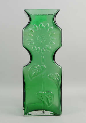 
	
		Attributed to Frank Thrower, A Dartington green glass vase, late 20th century, moulded...