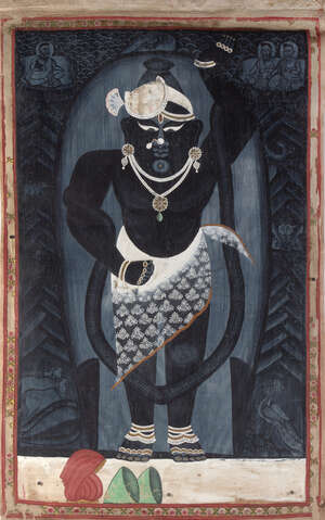 A large painting of Shrinathji lifting Mount Govardhana, Nathadwara, India, early 20th century,...
