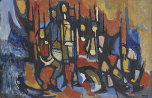 
	
		Douglas Pittuck, 
		British 1911-1993 - 
		Armed Figures; 
		oil on panel, signed...