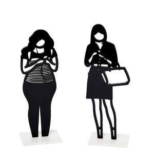 
	
		Julian Opie,
		British b.1958-
		 
		Backpack and Handbag, 2018;
		 
		two laser-cut...