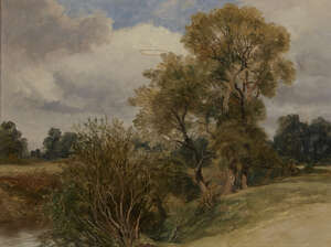 Henry Harris Lines, 
		British 1800-1889- 
		 
		On the Teme near Worcester; 
		 
		oil on board, signed and dated Oct 27 1855, 33x43cm 
		 
		Proven