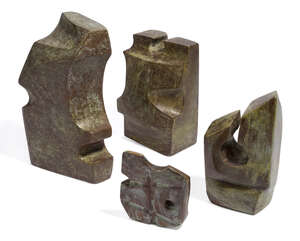 
	
		Henry Cliffe, 
		British 1919-1983 - 
		
		Abstract Forms; 
		bronze with green...