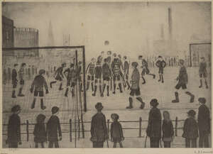 
	
		Laurence Stephen Lowry RBA RA, 
		British 1887-1976- 
		 
		The Football Match; 
		