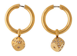 
	
		A pair of diamond dice earrings, by Stern, each designed as a plane hoop suspending a...