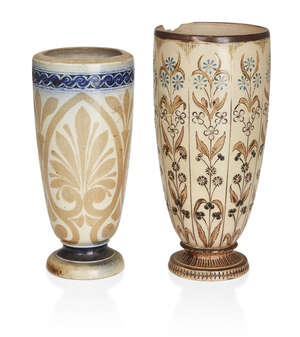
	
		Robert Wallace Martin & Brothers, 
		 
		Two vases, circa 1878, 
		Stoneware, 
		