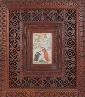 
	
		A Qajar portrait of two lovers in the Safavid style, Iran, 19th century, opaque pigments...