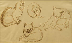 
	
		Vere Lucy Temple, 
		British 1898-1981- 
		 
		Studies of cats; 
		 
		pencil and...