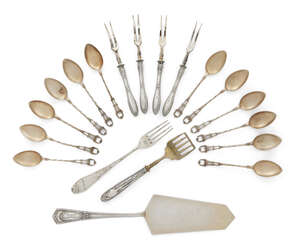 
	
		A small group of German .800 silver flatware comprising: a set of twelve silver gilt...