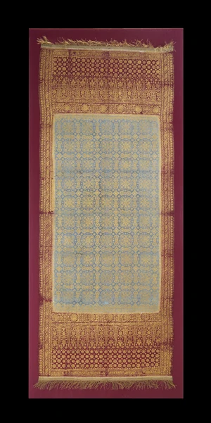 A gold printed textile panel,&nbsp;Sumatra, Indonesia, 19th century,&nbsp;
The central field with...
