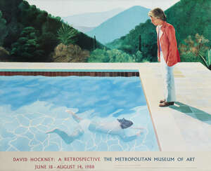 
	
		After David Hockney OM CH RA, 
		British b. 1937- 
		 
		Exhibition poster for 'David...