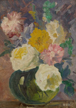
	
		British School, mid 20th century- Still life of a flowers in a vase; oil on board, signed...