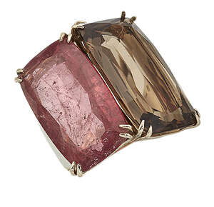 
	
		A pink tourmaline and smoky quartz two-stone ring, by H Stern, the elongated...