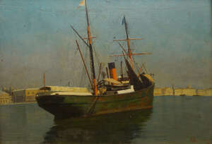 
	
		John Linton Chapman, 
		American 1839-1905- 
		 
		Cargo steamer in the Venetian...