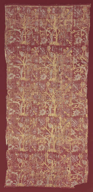 
	
		A silk Lampas fragment of a tent panel or wall hanging, West India, late 16th- early 17th...