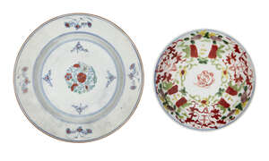 
	
		A Chinese export porcelain doucai plate, late 18th century, decorated with floral sprays,...