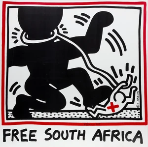 Keith Haring,&nbsp;American, 1958-1990,&nbsp;Free South Africa, 1986;&nbsp;offset lithograph in colours,&nbsp;signed in...