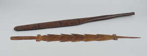 
	
		A Tribal boundary marker, with stylised foliate body, with long spike to base, 71.5cm...