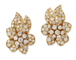 
	
		A pair of 18ct gold, diamond earrings, of floral design set with brilliant-cut diamonds,...