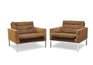 
	
		Robin Day (1915-2010), a pair of 'Club' chairs  
		c.1960    
		With brown suede...