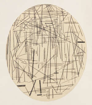 Francis Carr, 
Hungarian/British 1919-2013- 
Masts and Forest; 
charcoal on paper, oval, titled...