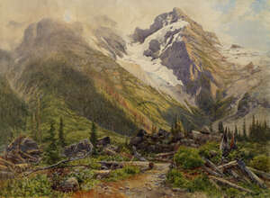 
	
		James Whaite, British act 1850-1916- A Glacier in the Selkirks, British Columbia;...