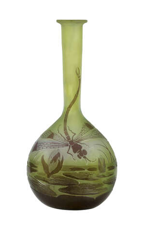 
	
		Gallé, a cameo glass 'dragonfly' solifleur vase
		c.1910, signed in cameo Gallé
		