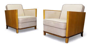 
	
		Designer Unknown, 
		 
		Pair of Art Deco club lounge chairs, circa 1930, 
		Sycamore,...